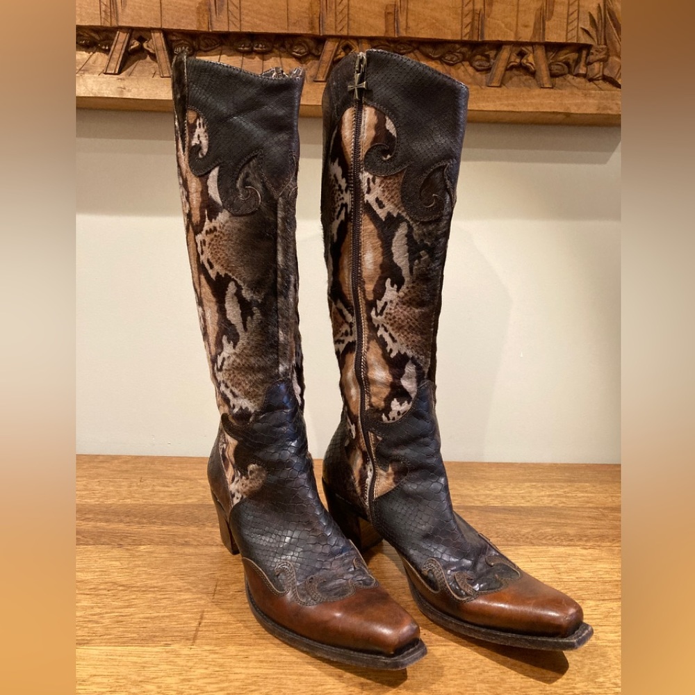 Brown and Black Snakeskin Women's Boots